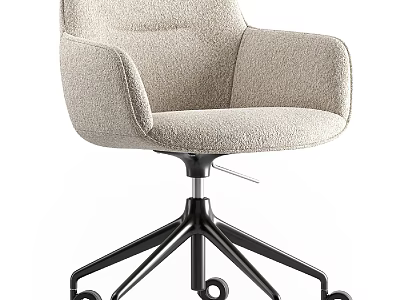 Beige Upholstered Accent Chair with Armrests and Black Five Star Caster Base 3d model