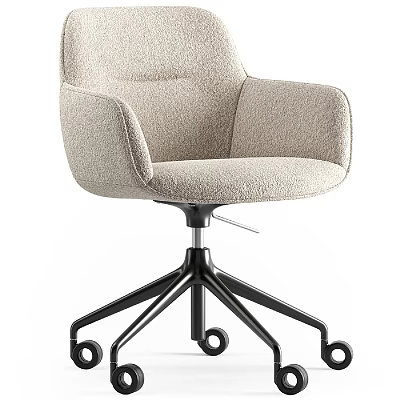 Beige Upholstered Accent Chair with Armrests and Black Five Star Caster Base 3d model