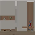 Modern Shoe Cabinet Design With White Storage Bench Display Niche Wooden Accent And Decorative Rabbit