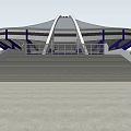 Modern Stadium Design Featuring Large Curved Roof Blue Steel Supports And Seating Areas