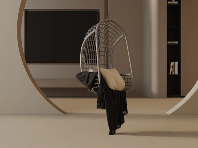 Hanging Leisure Chair with Cushion and Blanket in Modern Living Room Setup 3d model