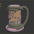 Wooden Barrel Shaped Mug With Rope Wrapped Design And Golden Rings Handle Metal Base