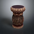 Ornate Brown Decorative Stool With Round Top Patterned Design And Spiral Base 3d model