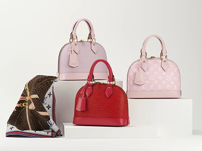 Stylish Handbags Collection Featuring Pink Purple Red And Patterned Designs 3d model