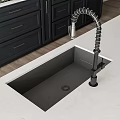 Modern Flexible Kitchen Faucet Over Black Sink With White Countertop And Dark Cabinets