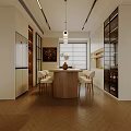 Modern Living And Dining Room Open Concept With Beige Sofa Round Coffee Table Pendant Lights