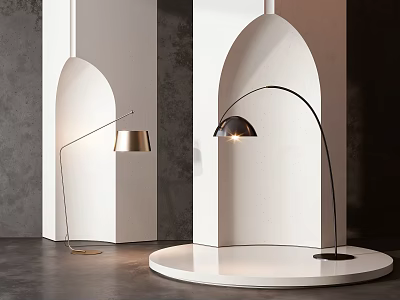 Stylish Floor Lamps In Modern Minimalist Interior Space With Arches 3d model