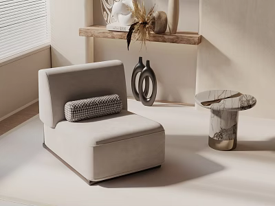 Modern Leisure Chair With Checkered Cushion And Marble Side Table In Stylish Interior 3d model