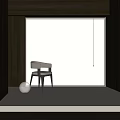 Modern Venetian Blinds In Minimalist Room With Dark Walls Light Floor Chair And Spherical Lamp