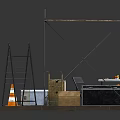 Practical Functional Workbench with Tools Toolboxes Traffic Cones and Scaffolding in Workshop Area 3d model