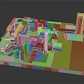 Detailed Architectural Building Complex Model With Various Structures And Green Lawn Areas