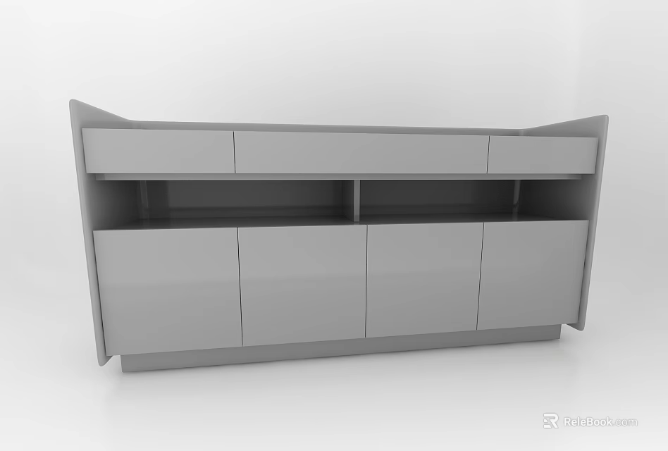 Modern Decorative Cabinet Design With Drawers Open Shelves And Storage Space 3d model 