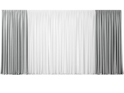 Gray and White Double Layer Curtains with Different Textures and Transparency 3d model