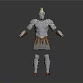 Silver Medieval Fantasy Warrior Armor With Golden Helmet And Brown Skirt