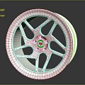 Stylish Car Wheel With Silver Spoke Design And Red Center Logo