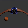 Basketball Player in Blue Philadelphia Jersey Number 21 Standing with Arms Outstretched and Basketball