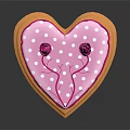 Heart Shaped Dessert with Pink Frosting and White Polka Dots Topped with Pink Rose Decorations