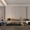 Modern Living Room Interior With TV Wall Coffee Table Sofa And Ceiling Lights 3d model