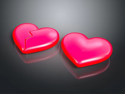 Red Heart Shaped Decorative Ornament Set With One Cracked Piece On Dark Background 3d model