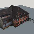 Old Red Brick Industrial Building With Black Roof And Multiple Windows