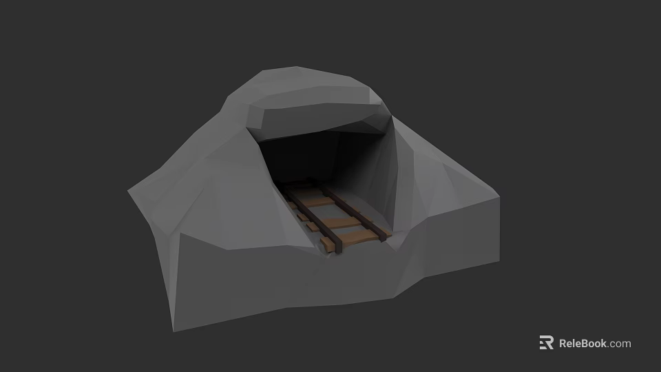 Detailed Micro Terrain 3D Model With Rocky Tunnel And Railway Tracks 3d model 