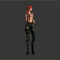 Game Movie Character With Red Hair Holding Gun Green Pants Black Top And Gloves
