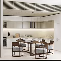 Modern Open Kitchen Interior With Cabinets Dining Table And Pendant Lighting 3d model