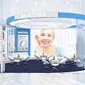 MISTINE Circular Blue Exhibition Booth With Seats And Product Displays
