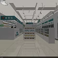 Pharmacy Store Interior With Green Decor Medicine Shelves Cashier And Bright Space