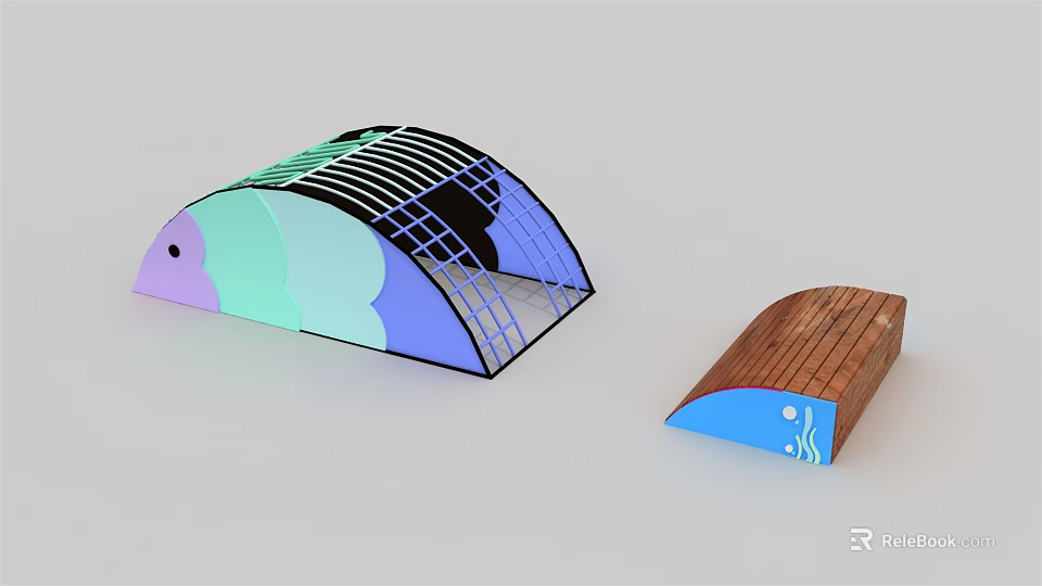 Colorful Playground Equipment With Arched Structure Wooden Panels And Safe Design 3d model 
