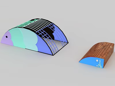 Colorful Playground Equipment With Arched Structure Wooden Panels And Safe Design 3d model