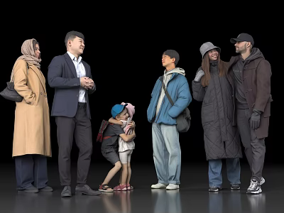 Diverse Group of People Standing and Interacting with Various Outfits and Accessories 3d model