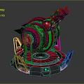 Red Mechanical Device With Rotating Platform And Top Structure Featuring Indicator Lights 3d model