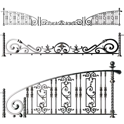 Decorative Wrought Iron Fence With Ornate Scroll Designs And Railings 3d model