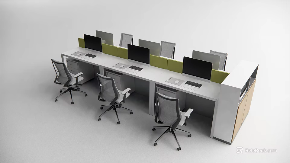Modern Office Workstations Interior Setup With Partitions Computers And Ergonomic Chairs 3d model