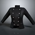 Black Double Breasted Jacket with Metal Buttons Stand Collar and Shoulder Details