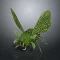 Intricate Green Insect Sculpture Carving With Detailed Net-like Wings And Beetle Form