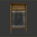 Vintage Wooden Cabinet With Wavy Metal Panel And Four Legs Design
