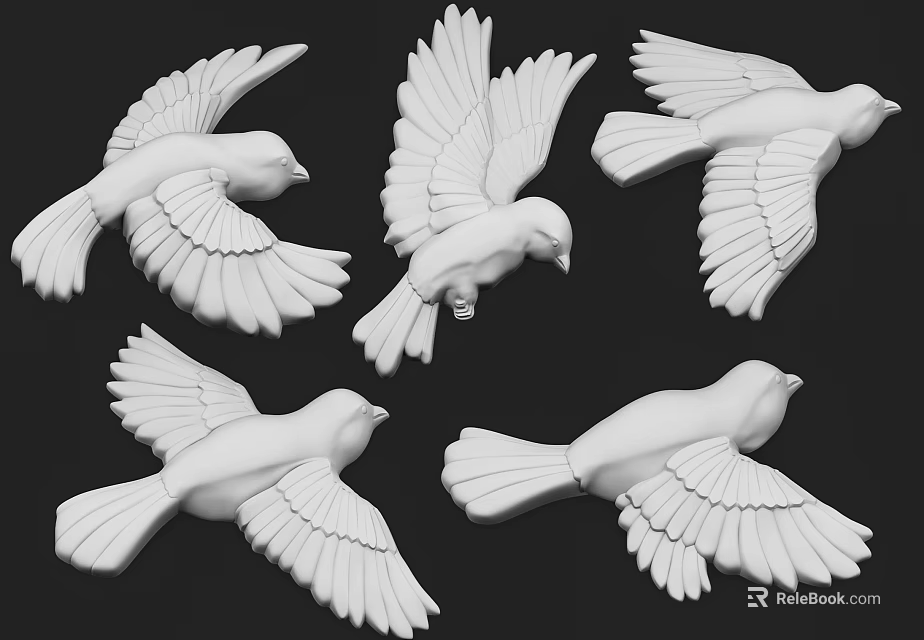 White Bird Wall Decor with Outstretched Wings and Various Poses for Home Interior 3d model