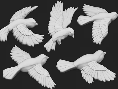 White Bird Wall Decor with Outstretched Wings and Various Poses for Home Interior 3d model