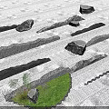 Zen Style Garden Ornaments With Sand Arranged Stones Small Plants And Green Grass Patch