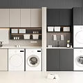 Modern Bathroom Cabinet Rack Design With Washing Machine Storage And Mirror Units