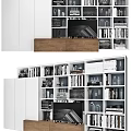 Modern Bookcase Design with Open Shelves Books and Decorative Glass Vases