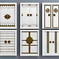 White Double Doors With Various Golden Decorative Patterns And Designs 3d model