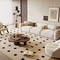 Modern Sofa Coffee Table Combination Lazy Sofa Leisure Chair Side Table Green Plant Hanging Painting 3d model