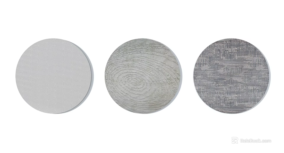 Round Rugs With Various Textures Including Solid Wood Grain And Patterned Designs 3d model