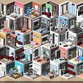 Aerial View Planning of Various Interior Rooms with Detailed Layout and Furniture