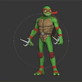 Green Ninja Turtle Character With Red Headband Sai Weapons And Shell Armor 3d model