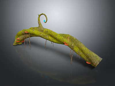 Curved Wood Structure Covered With Green Moss And Small Orange Growths With Hanging Tendrils 3d model