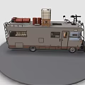 Camper Van With Gray Brown Exterior Rooftop Storage Rack Water Tank And Equipment